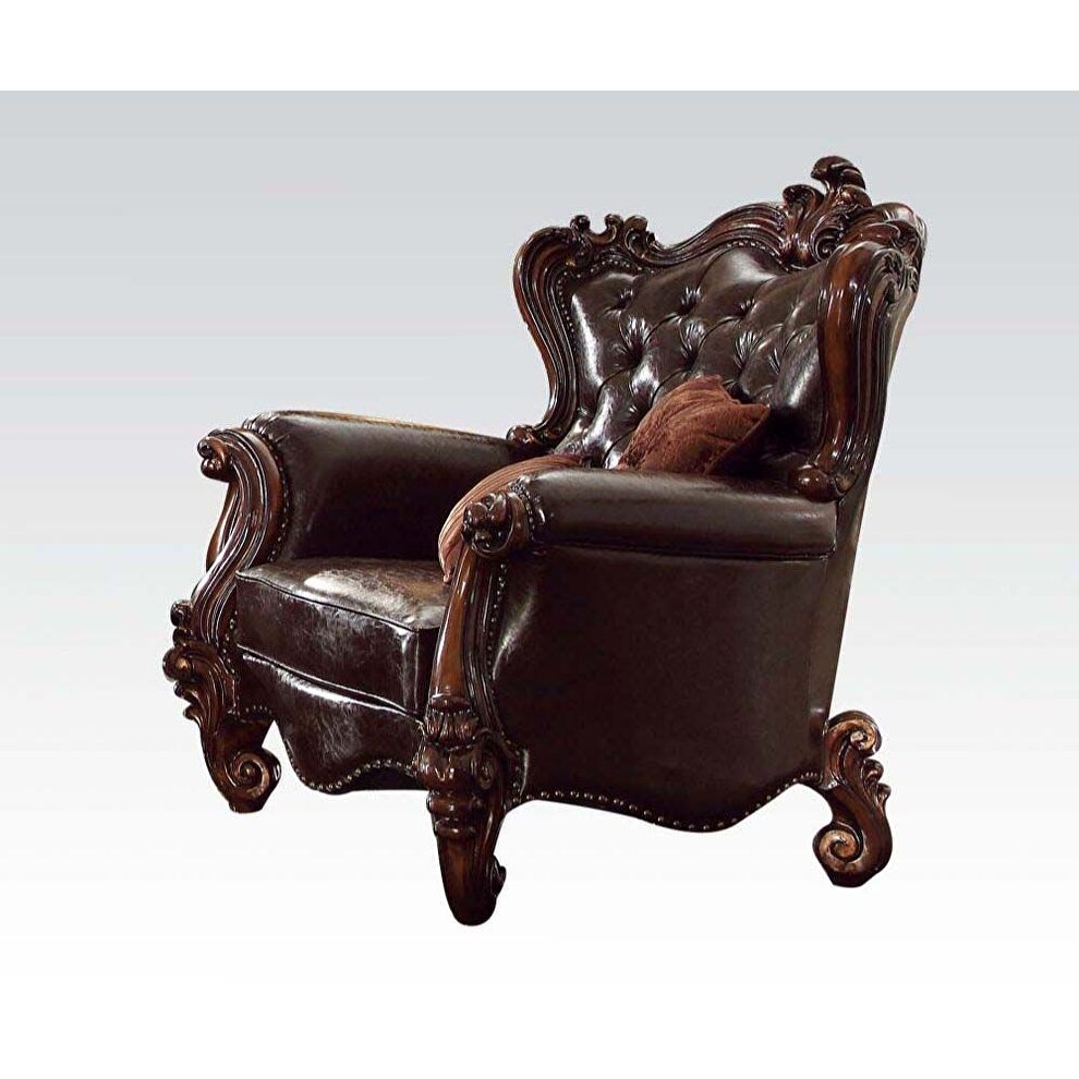 2-tone dark brown pu & cherry oak classic chair by Acme