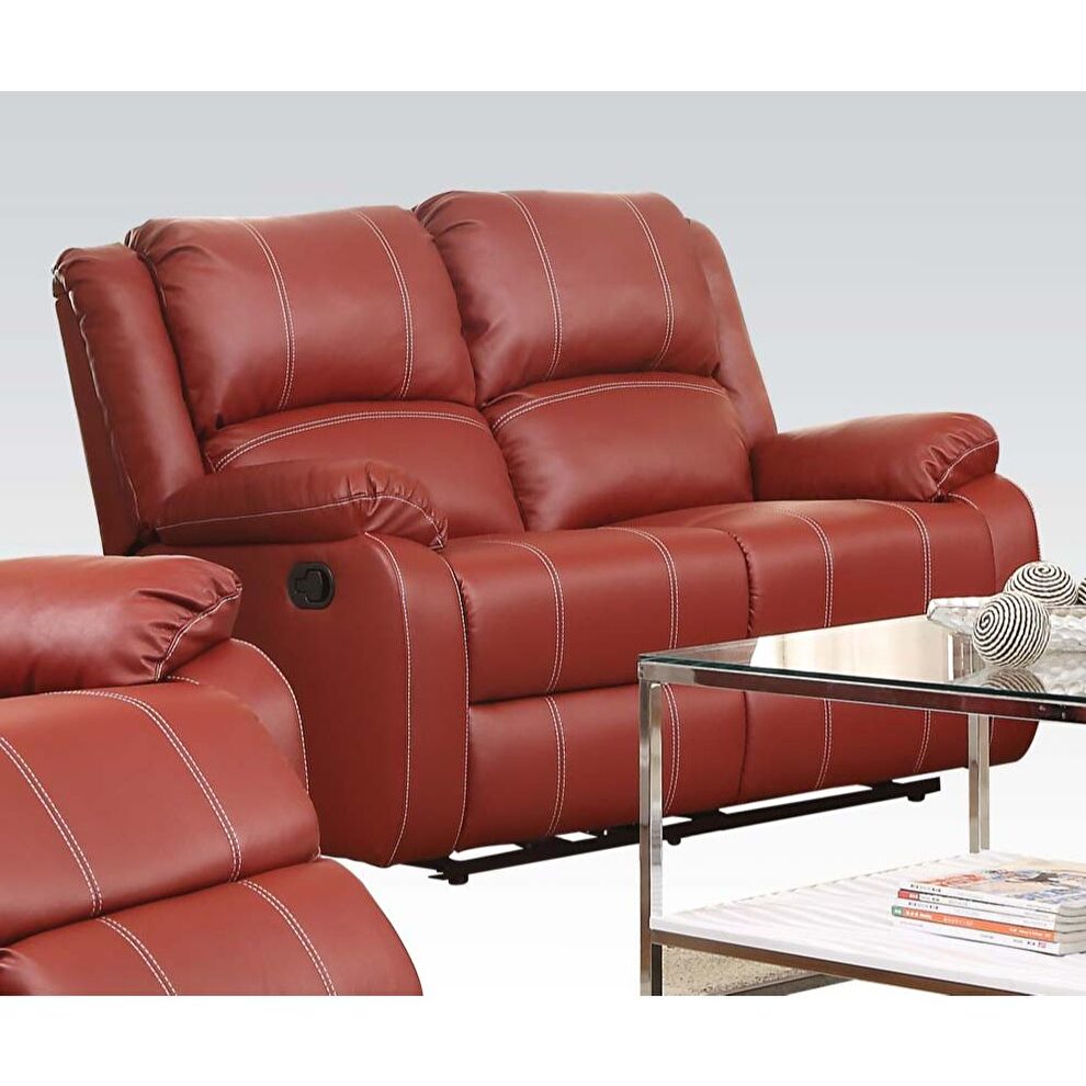 Red pu loveseat (motion) by Acme