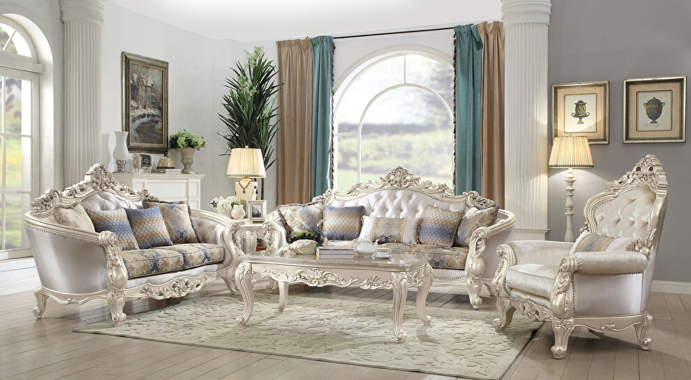 Fabric & antique white sofa in royal style by Acme