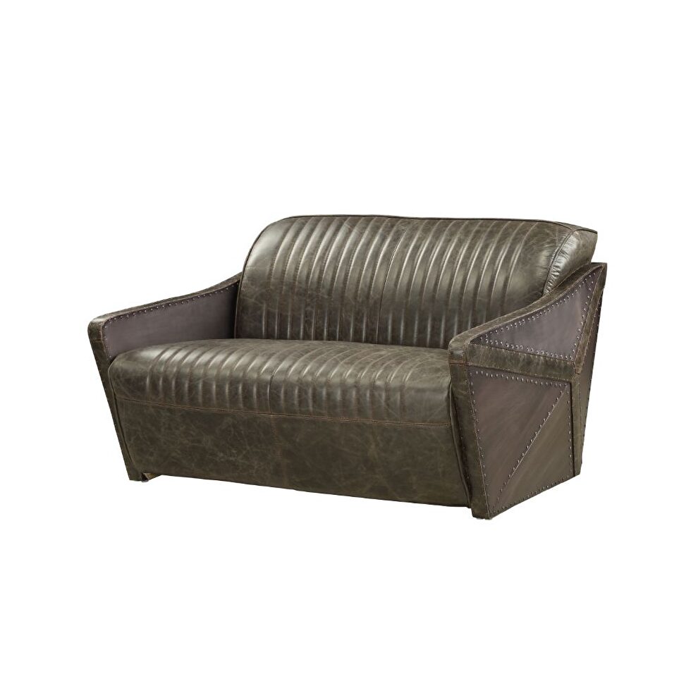 Distress chocolate top grain leather loveseat by Acme