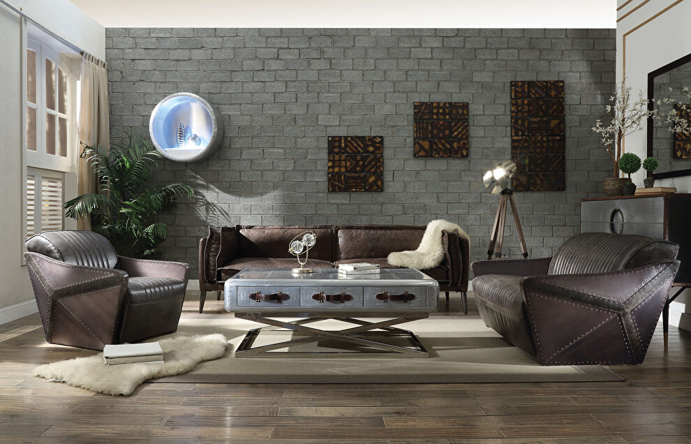 Distress chocolate top grain leather sofa by Acme