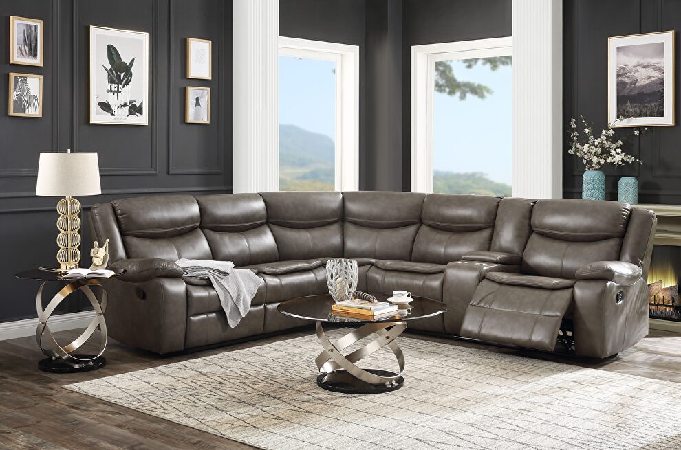 Taupe leather-aire match sectional motion sofa by Acme