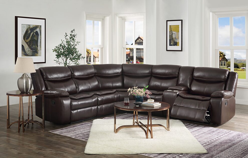 Espresso leather-aire match motion sectional sofa by Acme