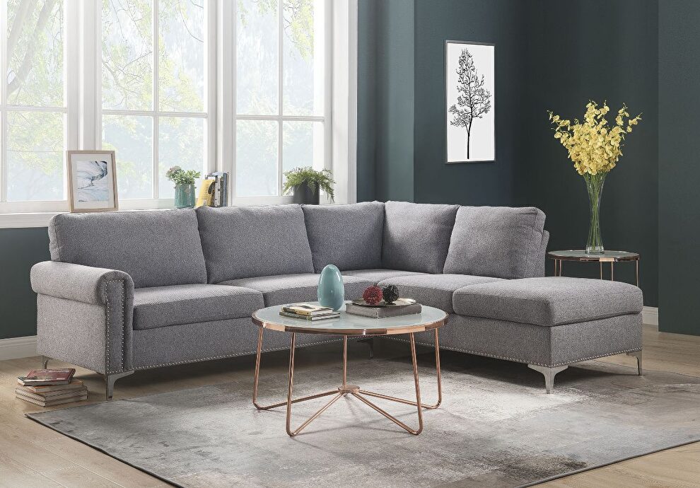 Gray fabric sectional sofa by Acme
