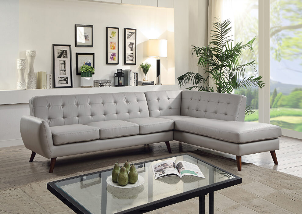 Gray pu accent tufting 2-piece l-shape sectional sofa by Acme