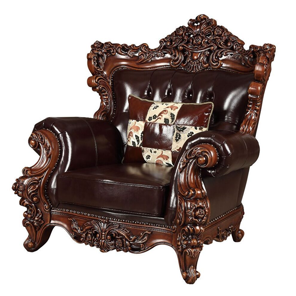 Espresso top grain leather match & walnut chair by Acme