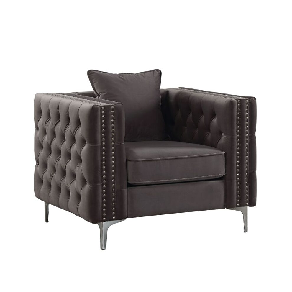 Dark gray velvet chair in glam style by Acme