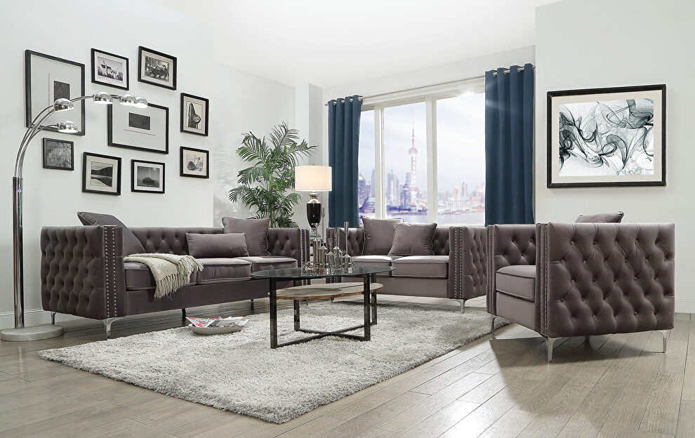 Dark gray velvet sofa in glam style by Acme