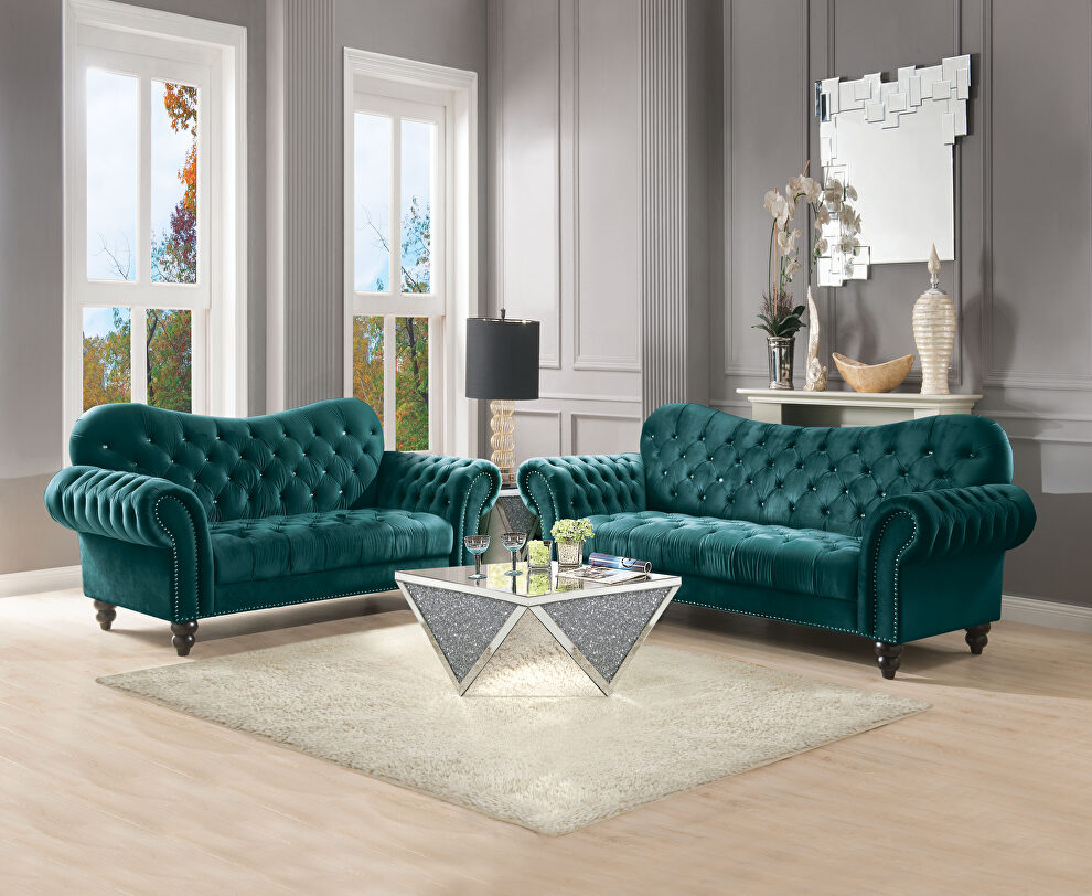 Green velvet sofa in glam style by Acme