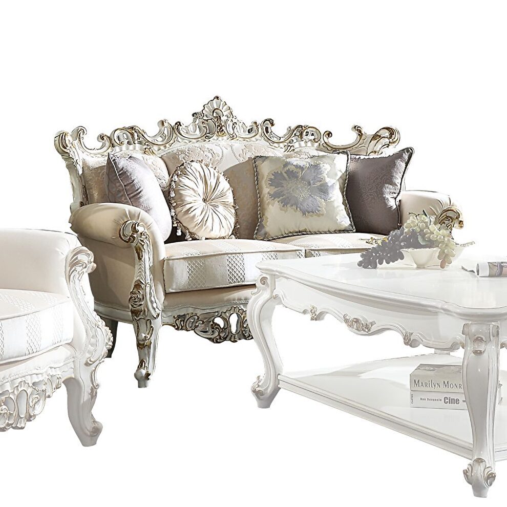 Fabric & antique pearl loveseat by Acme