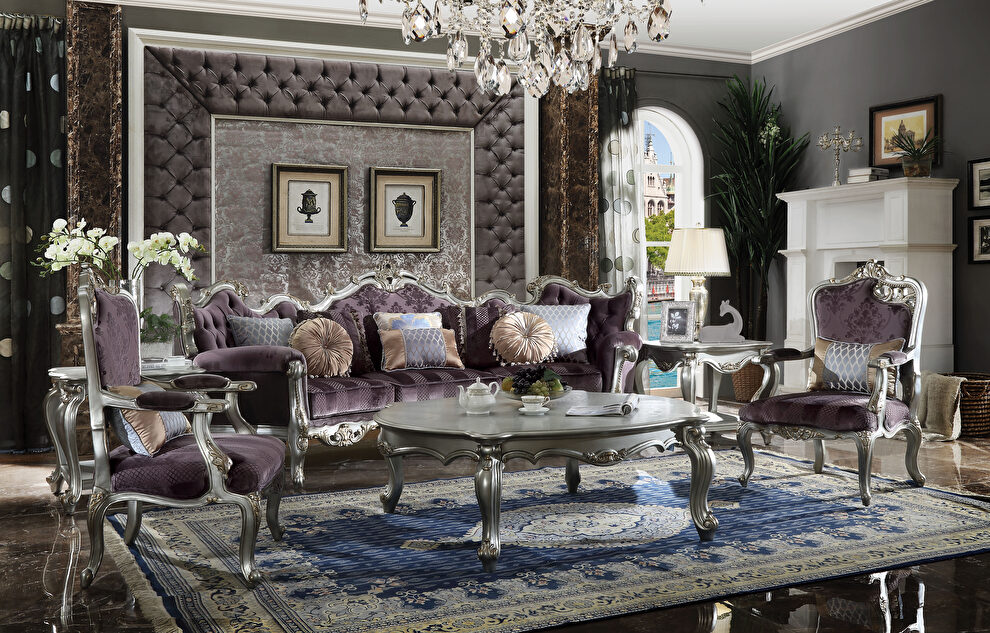 Velvet & antique platinum sofa by Acme