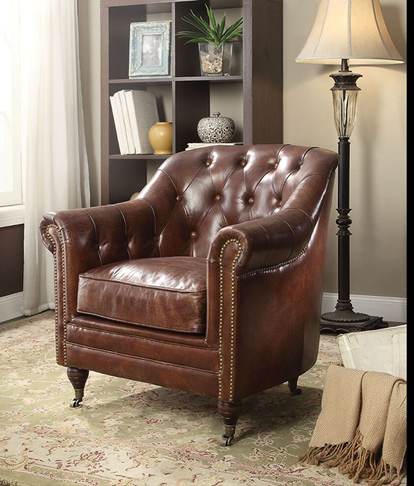 Vintage dark brown top grain leather chair by Acme