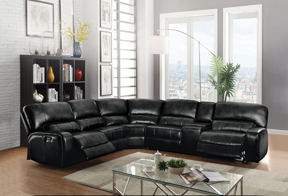 Black leather-aire upholstery power motion sectional sofa by Acme