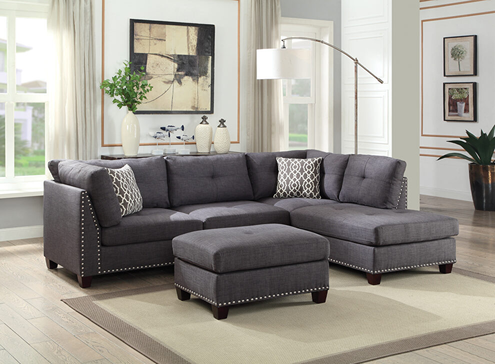 Light charcoal linen sectional sofa & ottoman by Acme