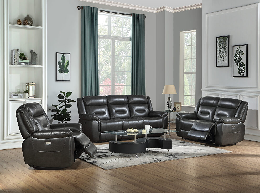 Gray leather-aire reclining sofa by Acme