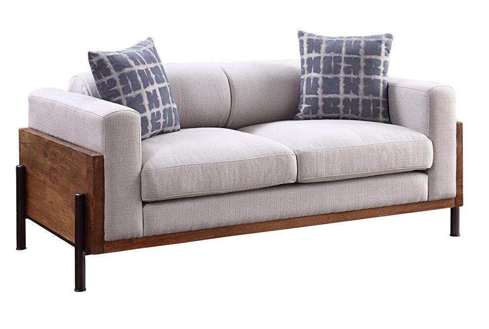 Gray fabric & walnut wood exclusive design loveseat by Acme