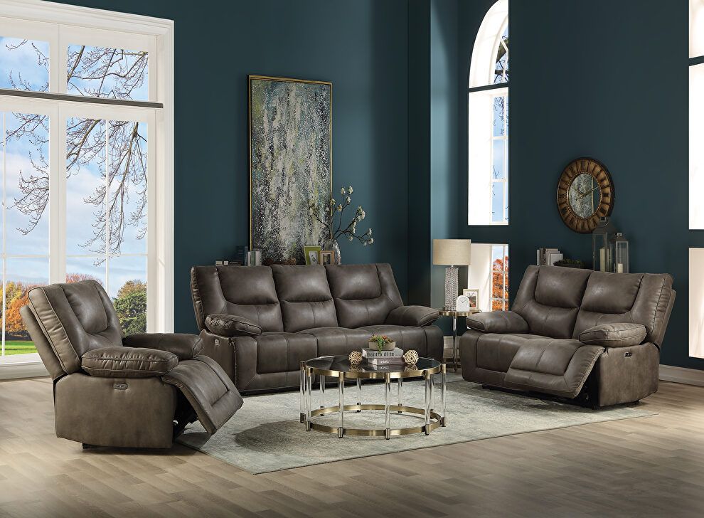 Gray leather-aire reclining motion sofa by Acme