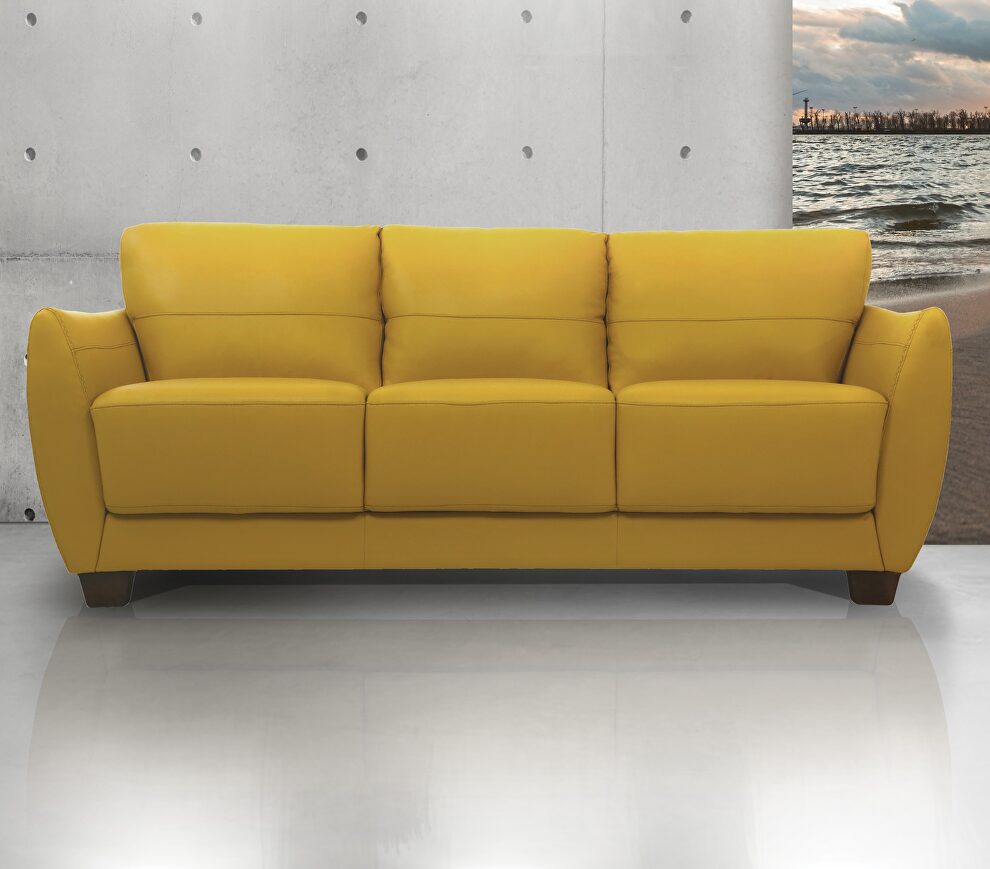 Mustard full leather sofa made in Italy by Acme
