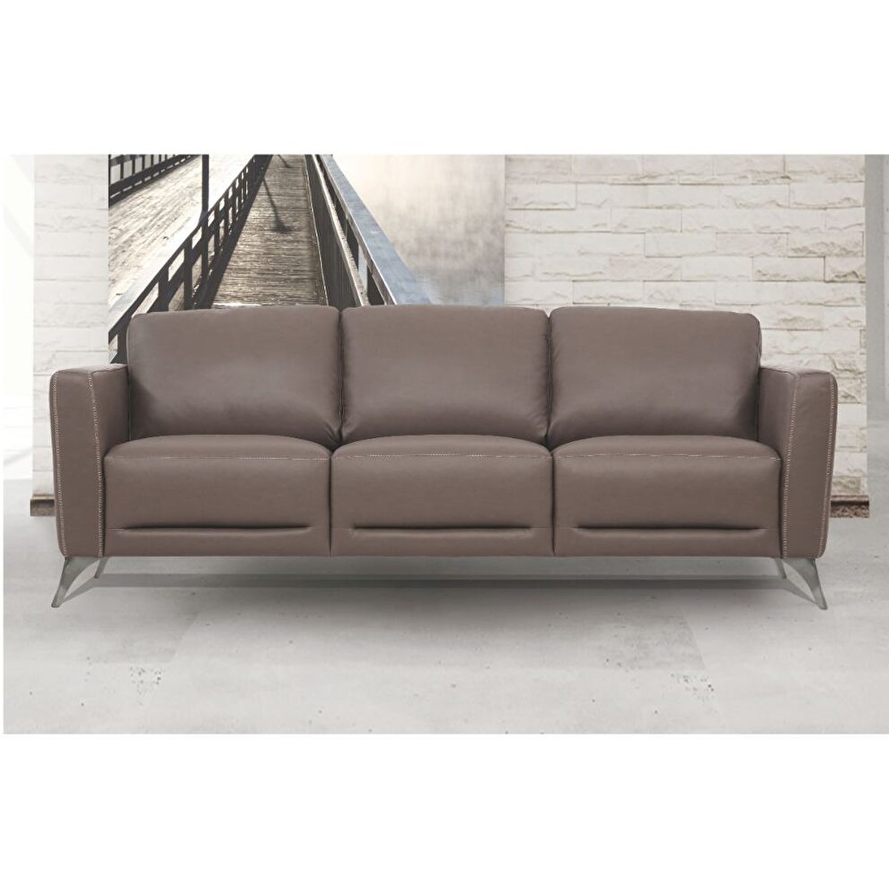 Taupe full leather contemporary sofa by Acme