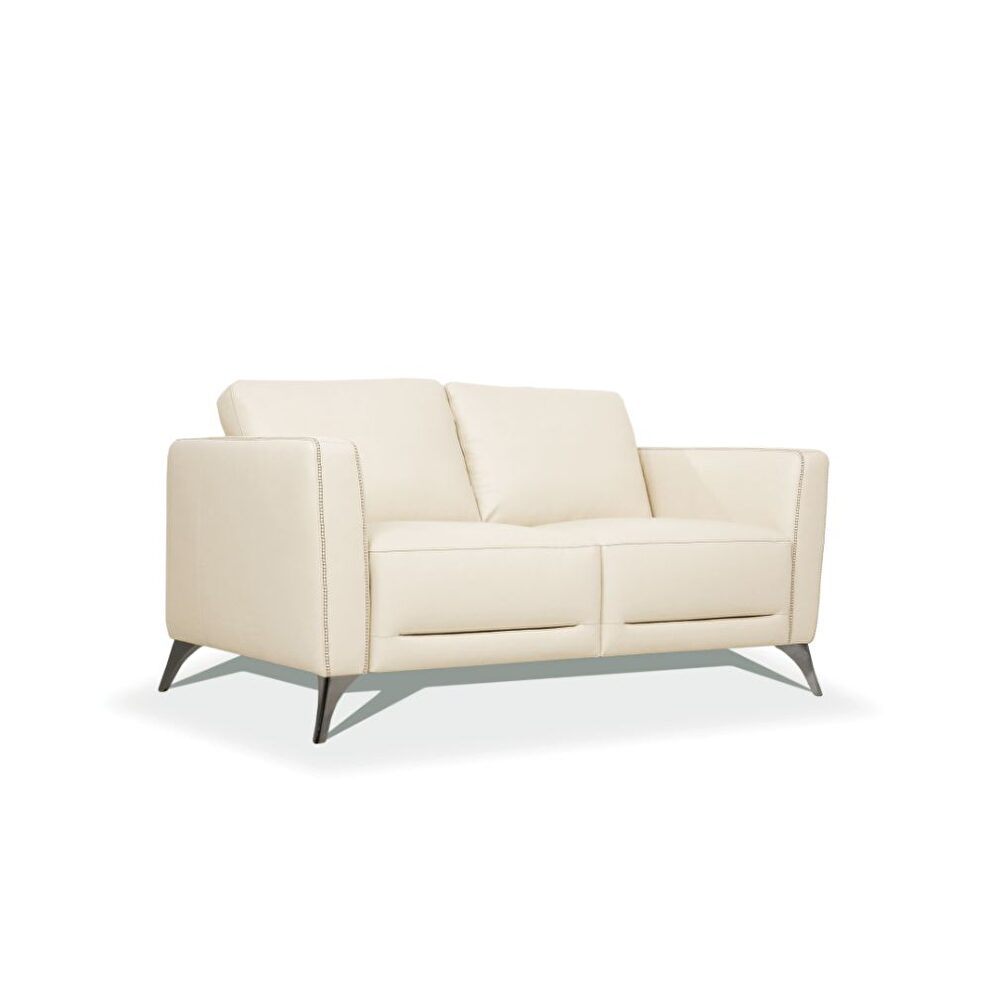 Cream leather loveseat by Acme