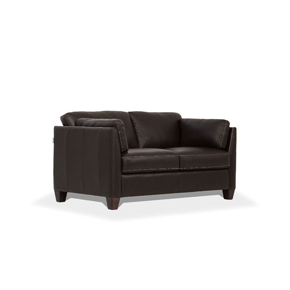 Chocolate leather loveseat by Acme