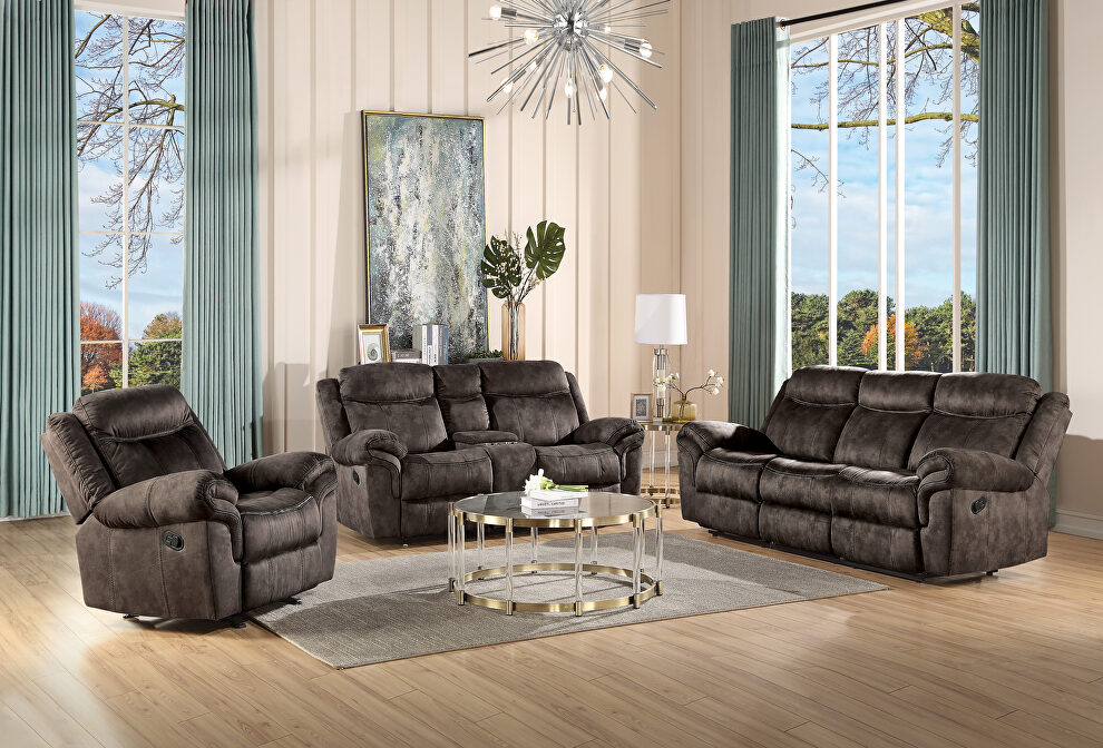 2-tone chocolate velvet reclining sofa by Acme