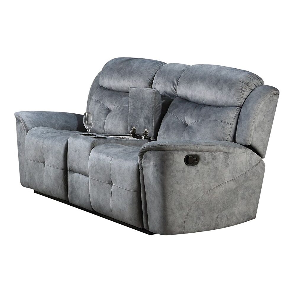 Silver gray fabric reclining loveseat by Acme