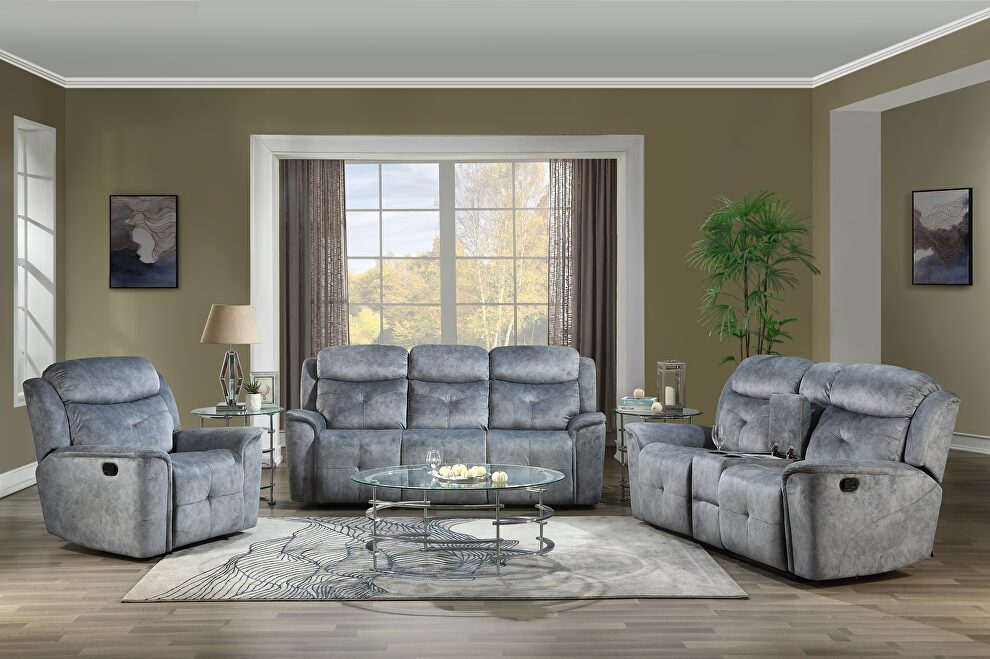 Silver gray fabric reclining sofa by Acme