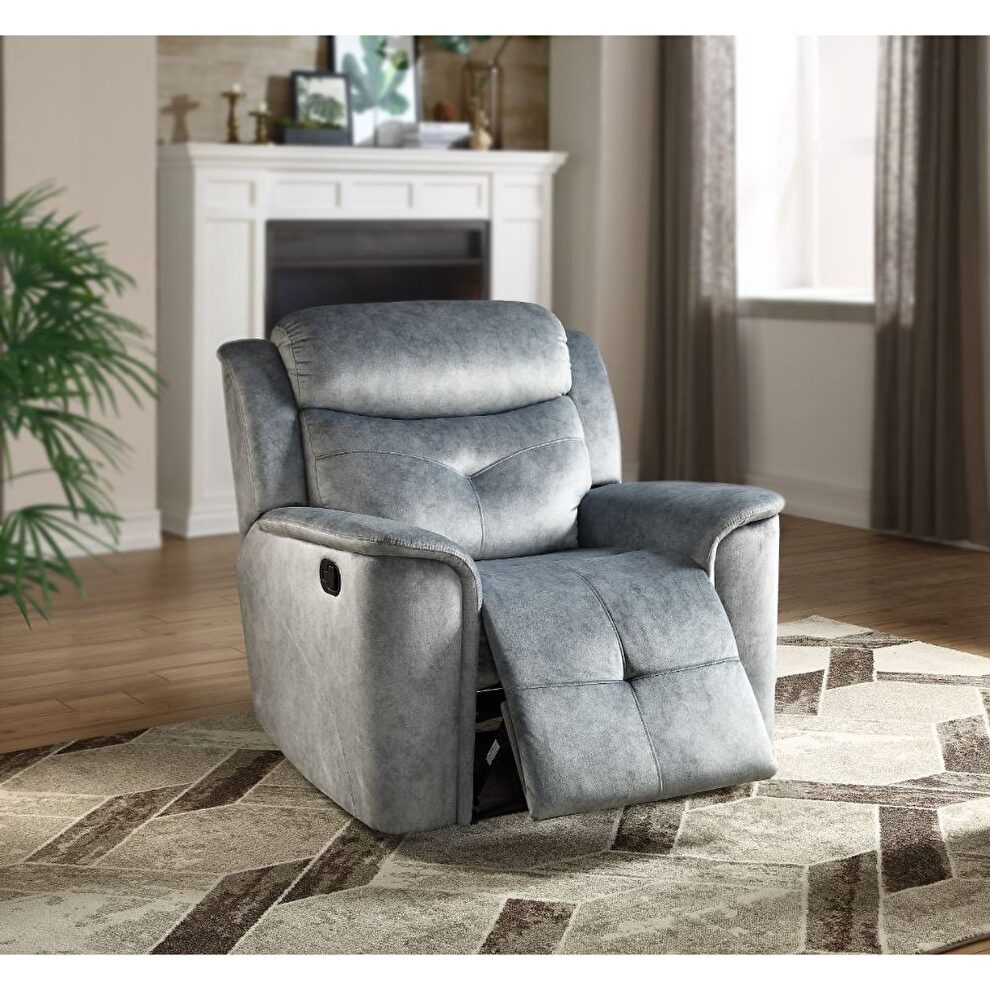Silver blue fabric reclining chair by Acme