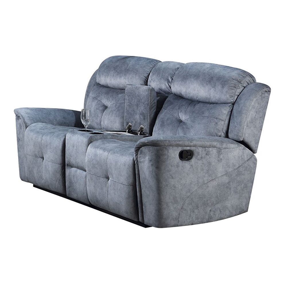 Silver blue fabric reclining loveseat by Acme