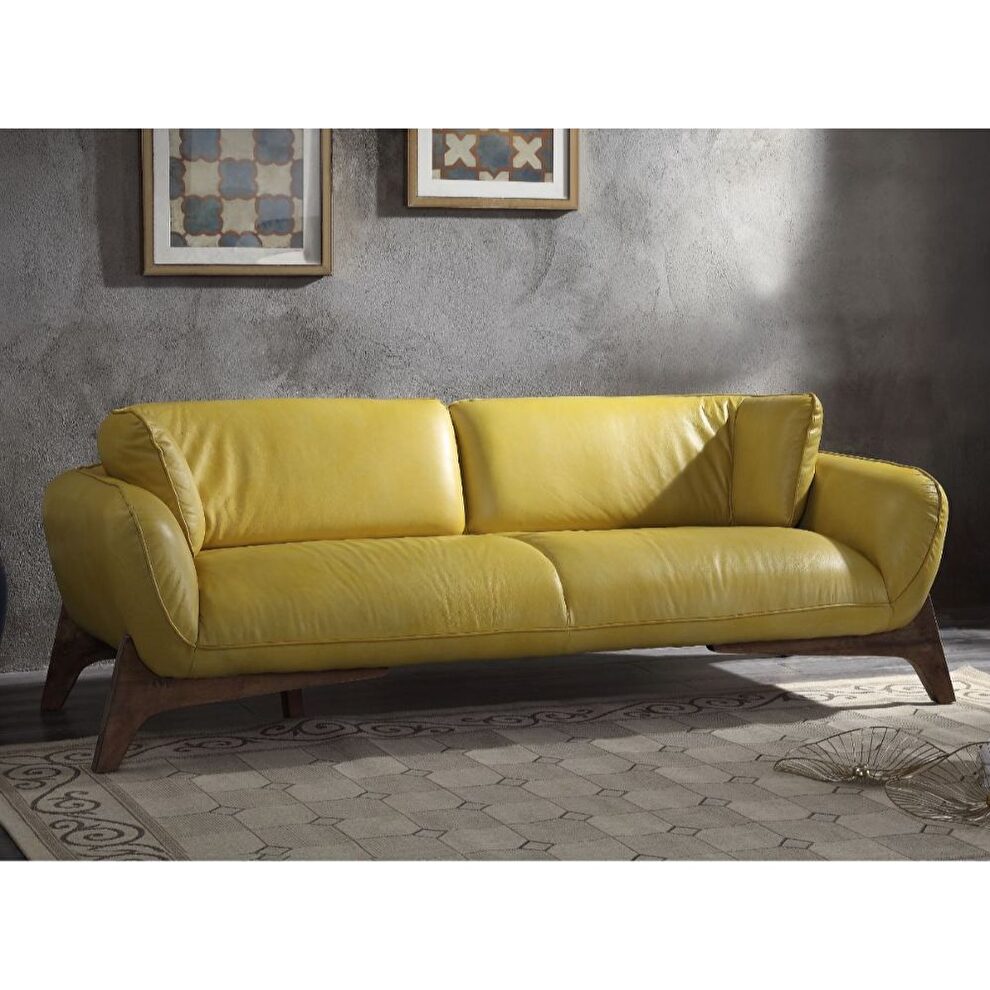 Mustard full leather contemporary couch by Acme