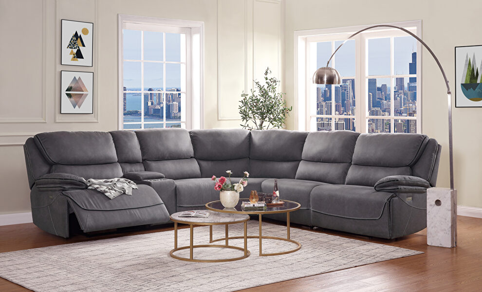 Seal gray fabric power recliner sectional sofa by Acme