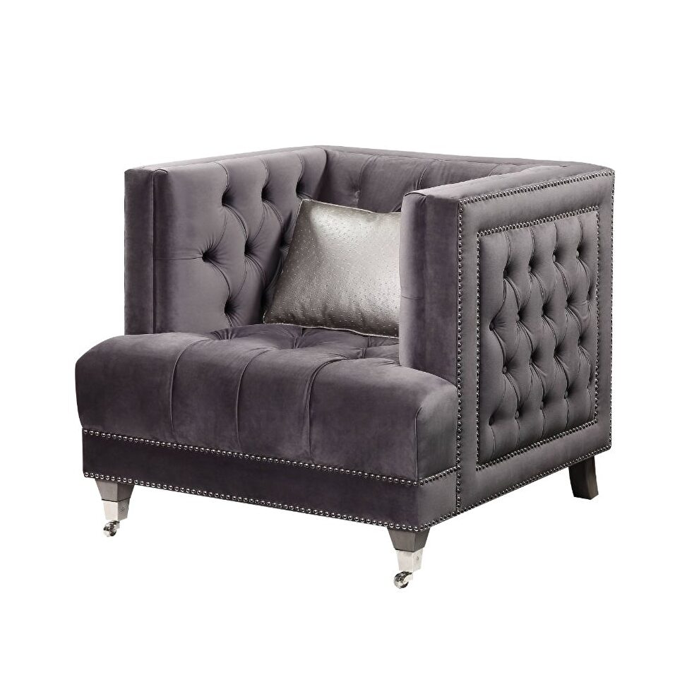 Gray velvet chair by Acme