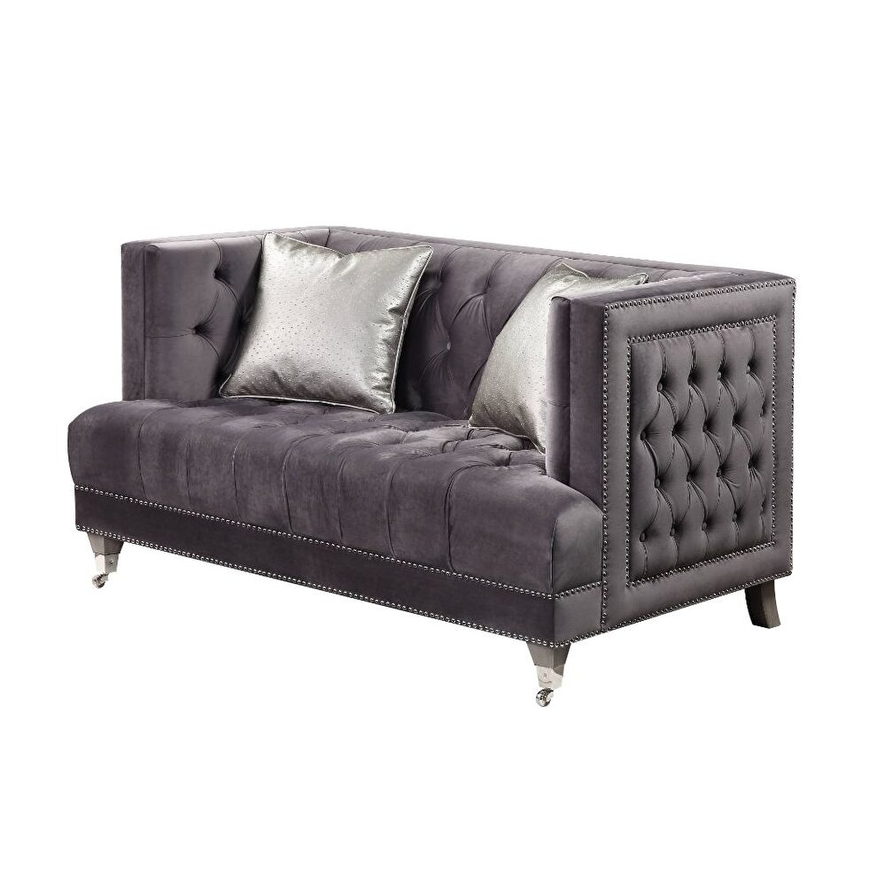 Gray velvet loveseat by Acme