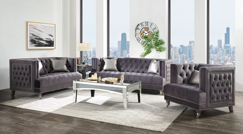 Gray velvet sofa by Acme