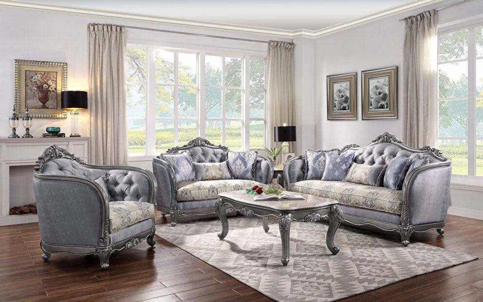 Fabric & platinum sofa in traditional style by Acme