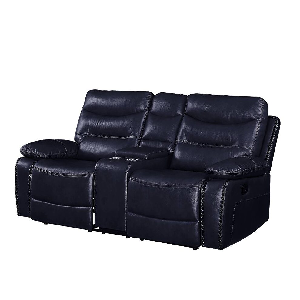 Navy leather-gel match loveseat (motion) by Acme