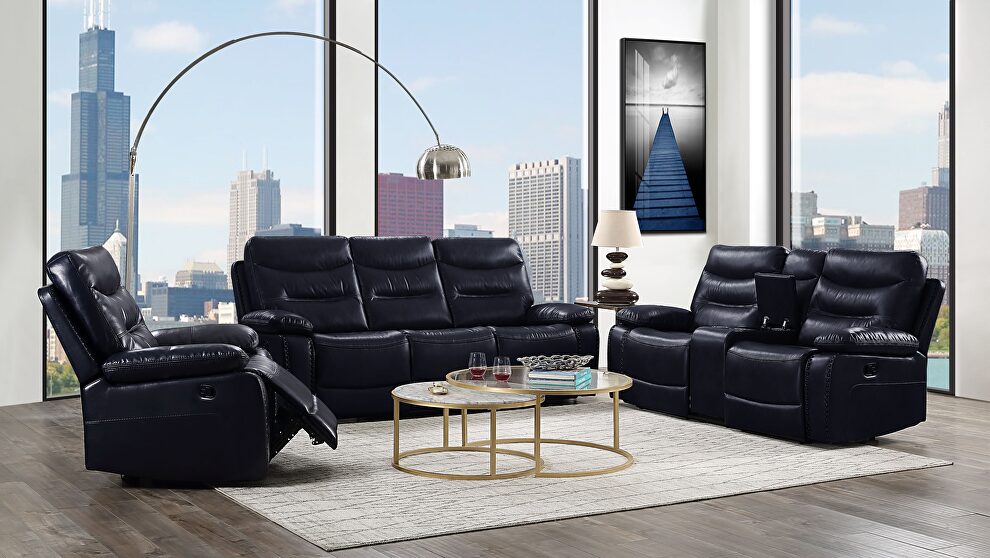 Navy leather-gel match sofa (motion) by Acme