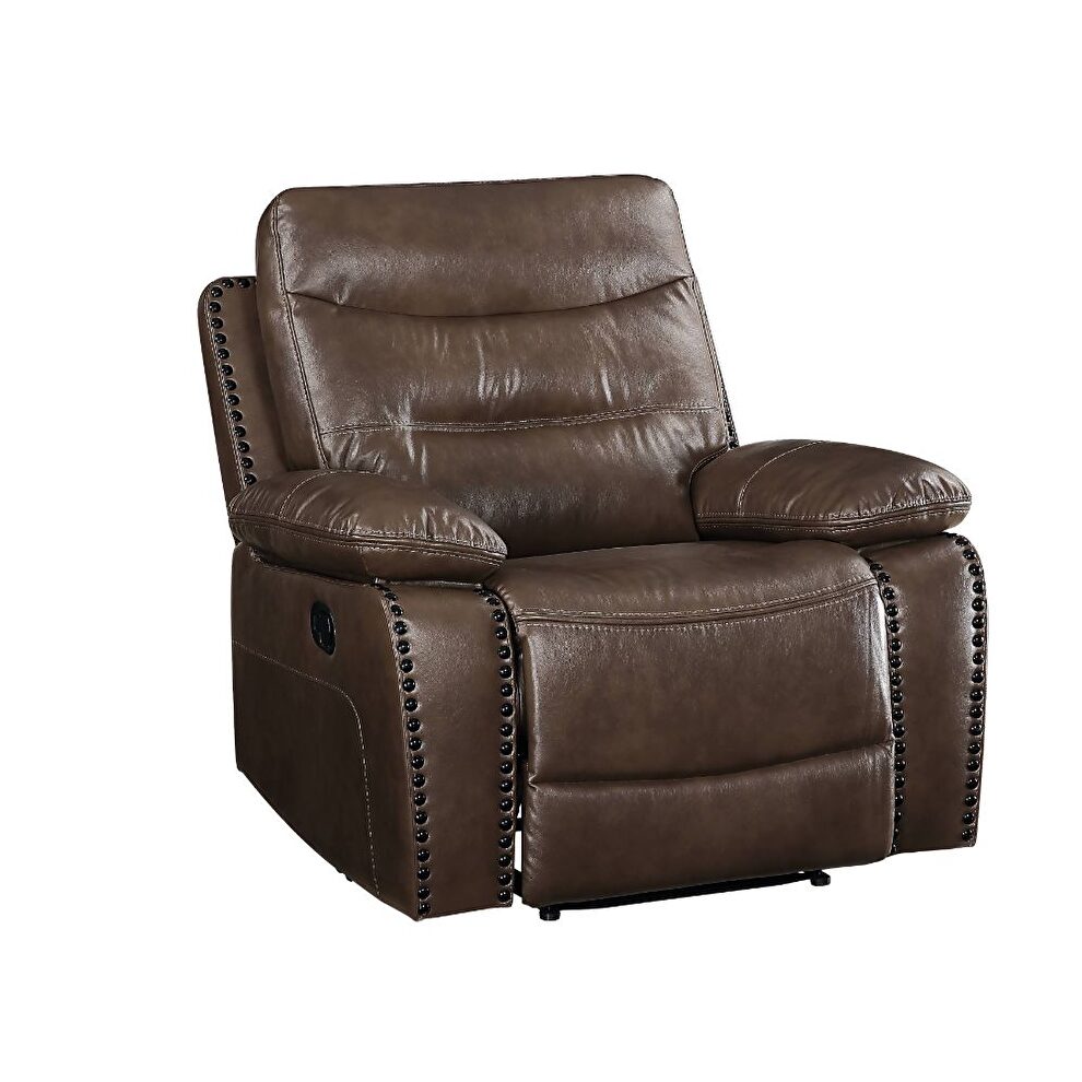 Brown leather-gel match chair (motion) by Acme