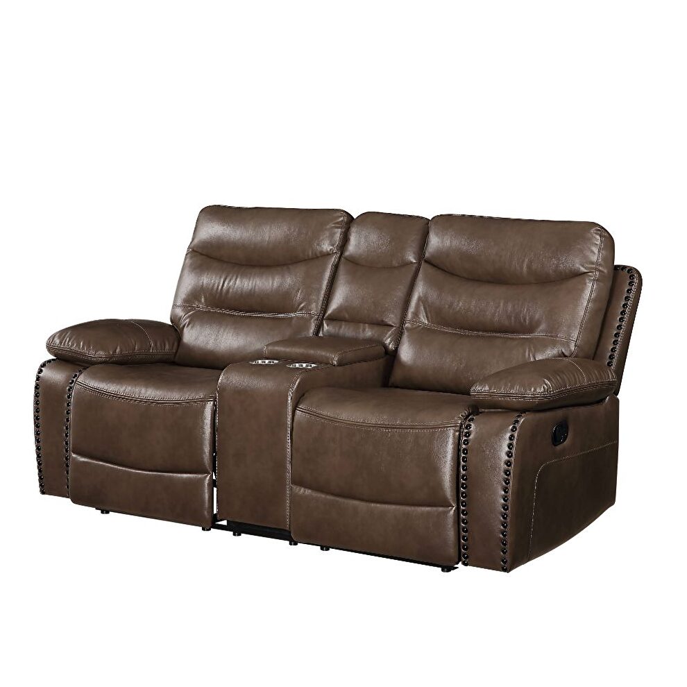 Brown leather-gel match loveseat (motion) by Acme