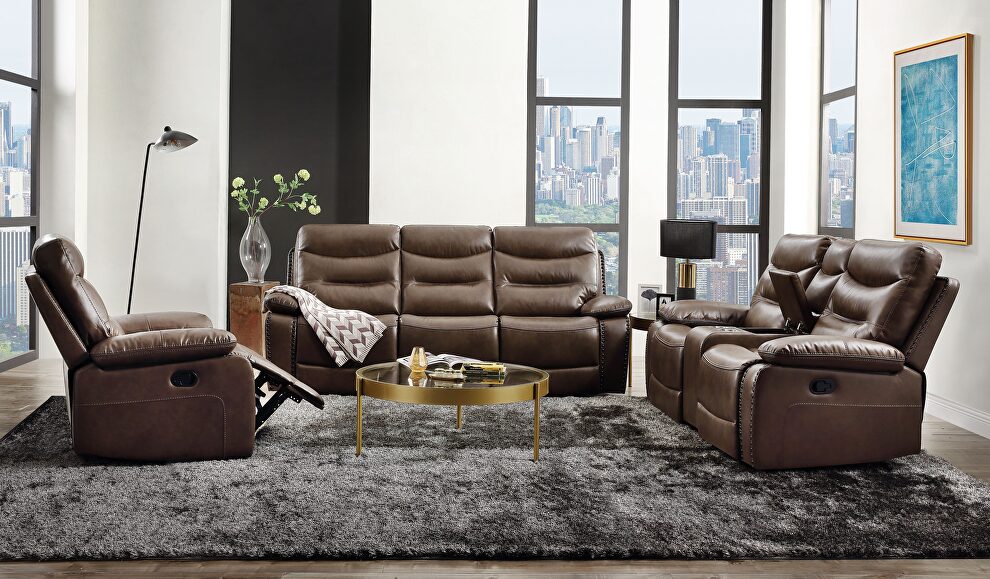 Brown leather-gel match sofa (motion) by Acme