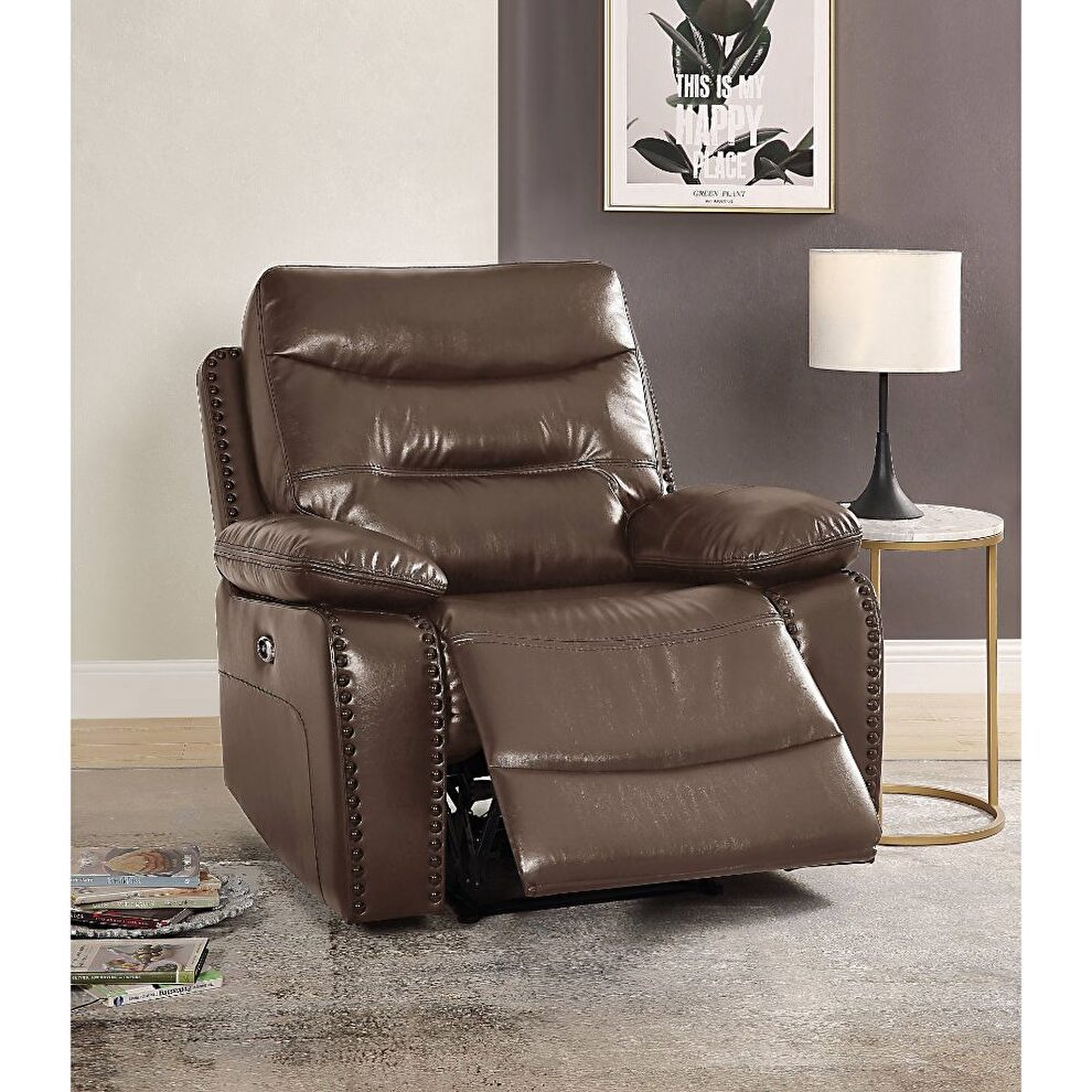 Brown leather-gel match power motion recliner by Acme