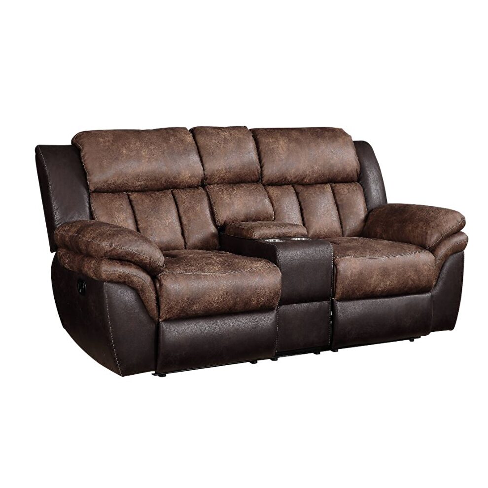 Toffee & espresso polished microfiber motion loveseat by Acme