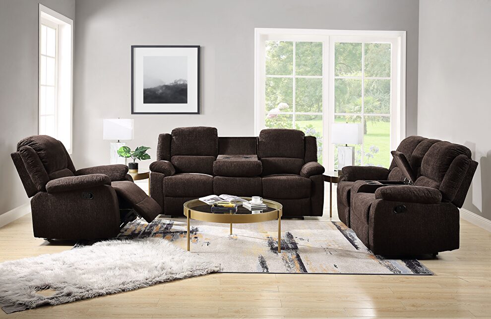 Brown chenille motion sofa by Acme