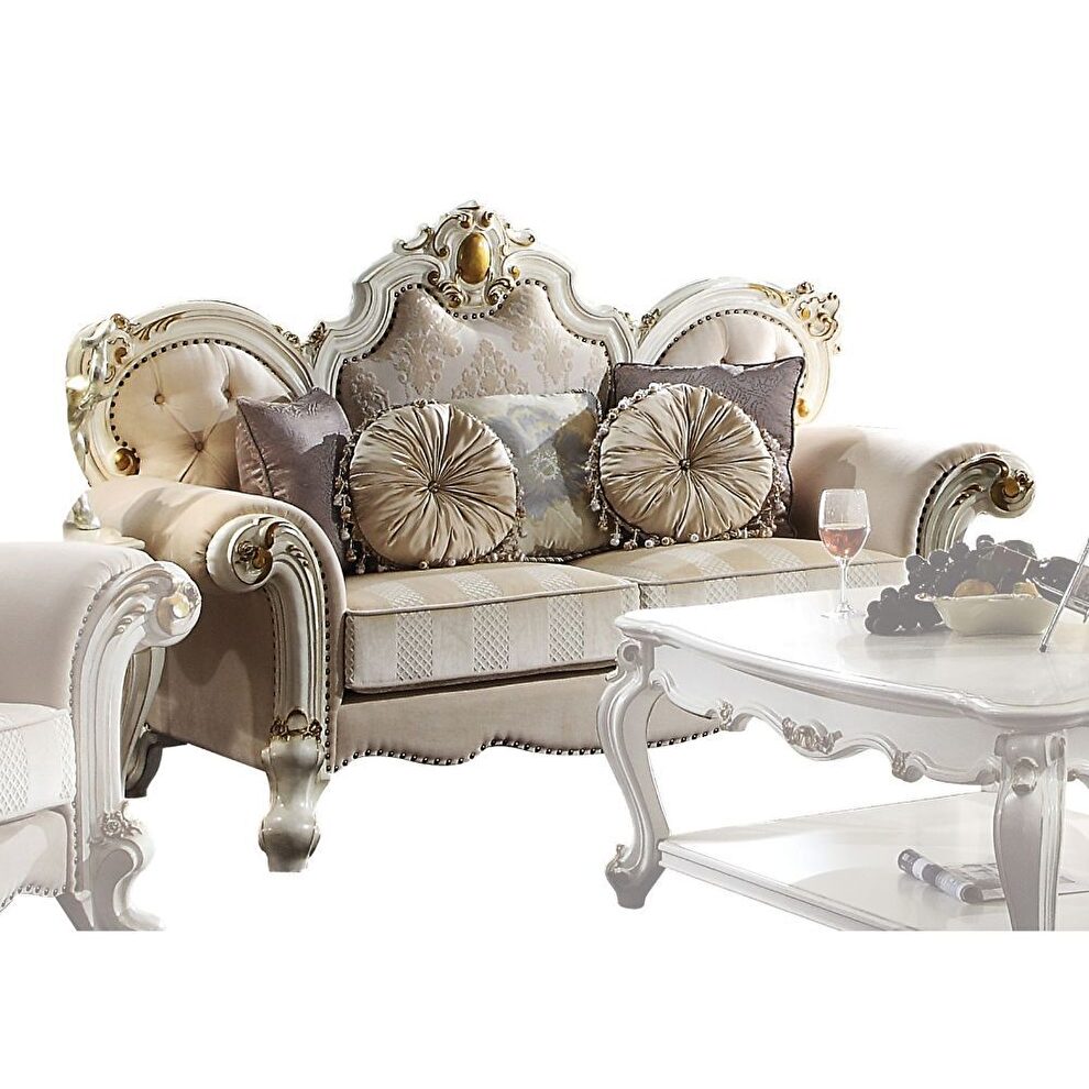 Fabric & antique pearl finish loveseat by Acme