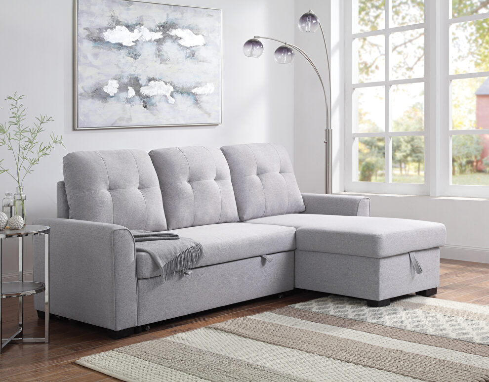 Light gray fabric modern cozy-style reversible sectional sofa w/ storage by Acme