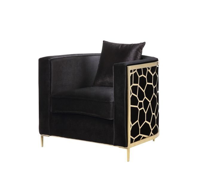 Black velvet upholstery & gold finish detail on the base chair by Acme