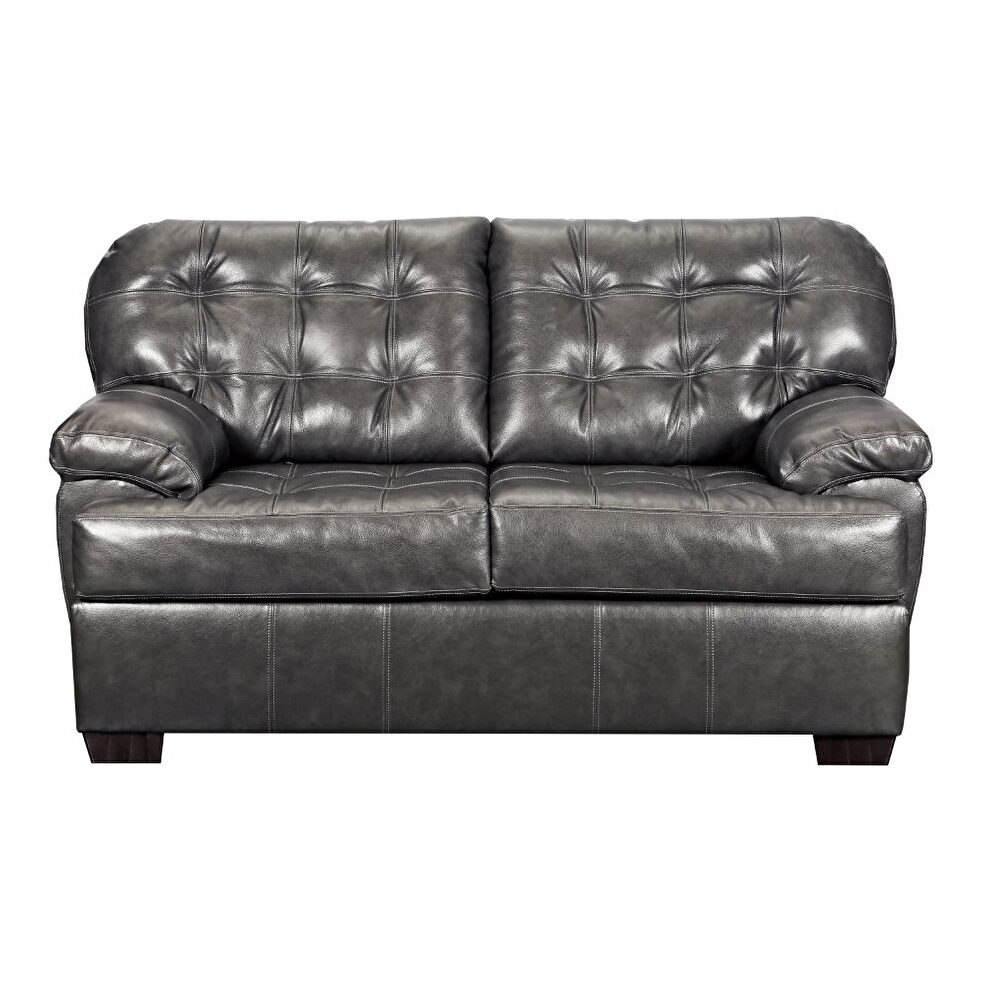 Gray top grain leather match loveseat by Acme