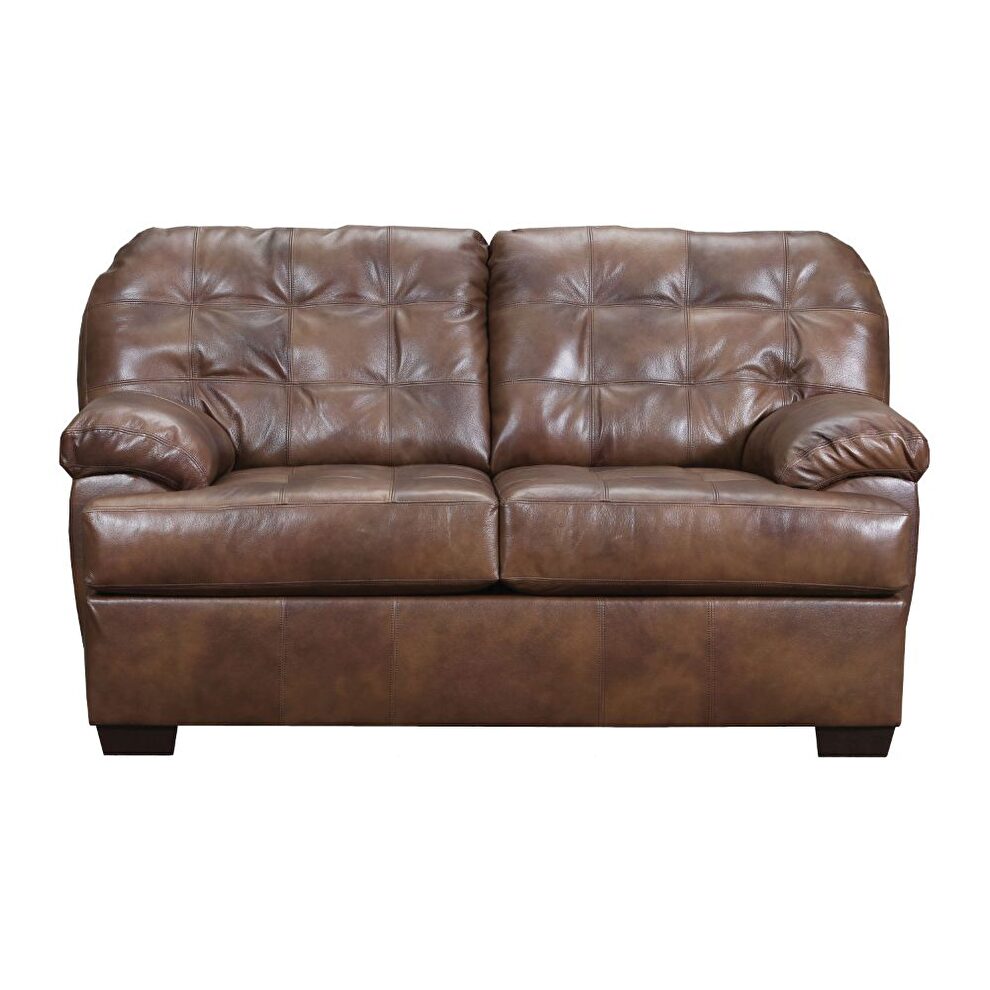 2-tone brown top grain leather match loveseat by Acme