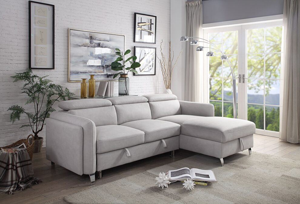 Beige nubuck sectional sleeper sofa by Acme